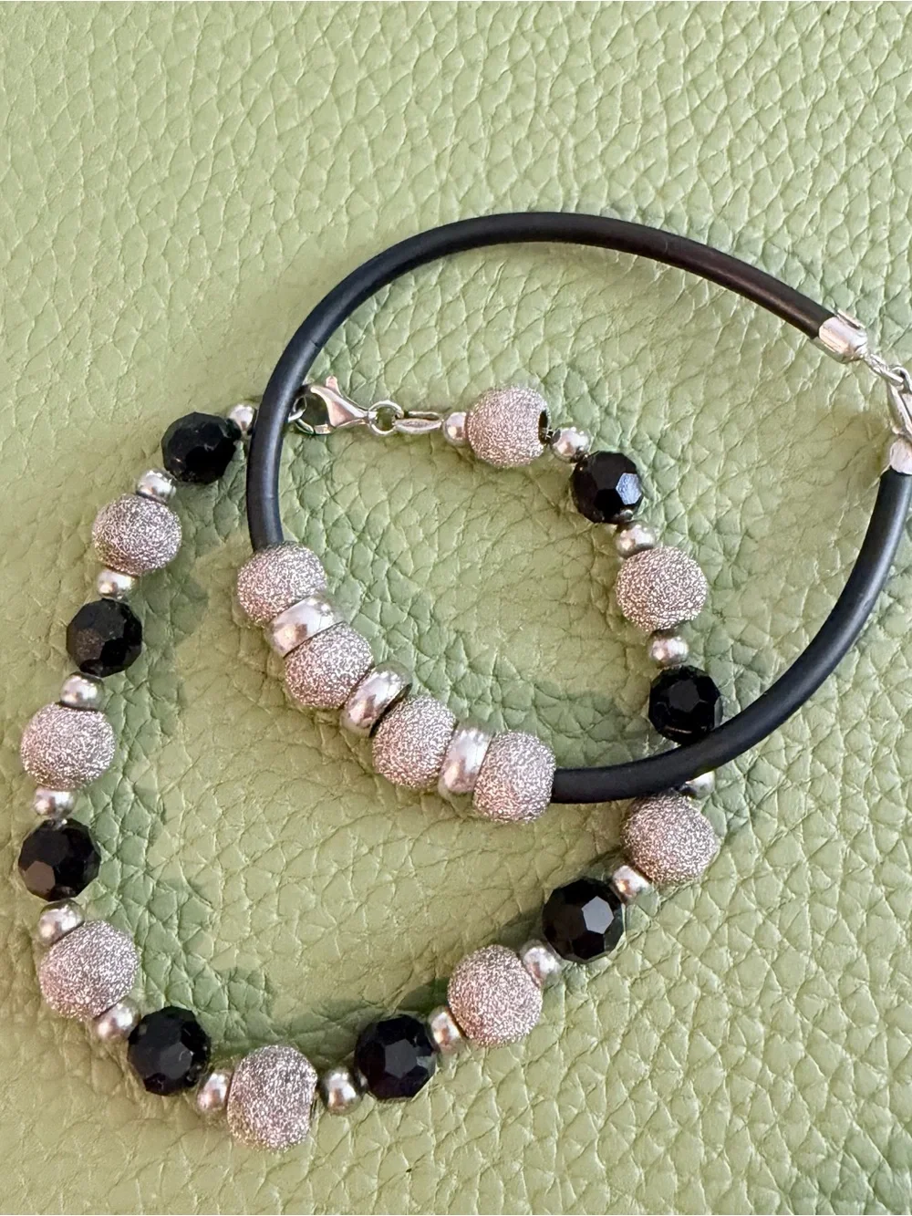 Sterling Silver & Black Beaded Women's Bracelet